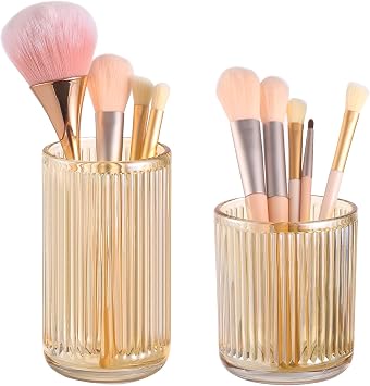 DASITON Makeup Brush Holder Organizer, Crystal Glass Makeup Brushes Storage Holder, Vintage Make Up Brush Cup for Vanity, Pen Pencil Holder for Desk, Toothbrush Holders for Bathroom Coffee SL