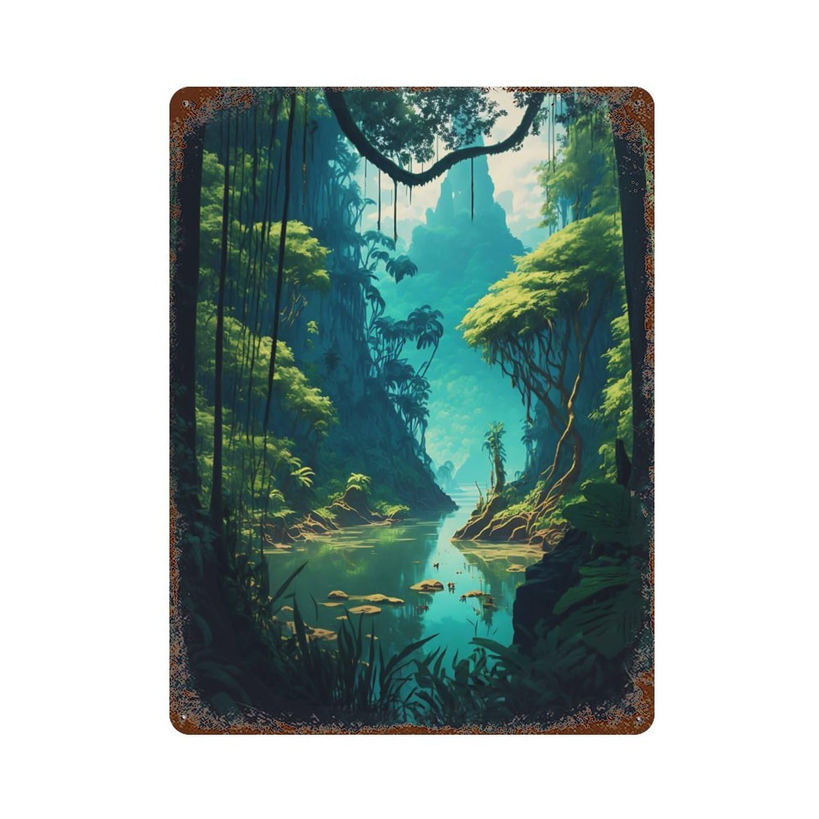 Garage Style Jungle River Aged Metal Wall Plaque 15.7"x11.8", Farmhouse Wall Decor for Bar And Workshop