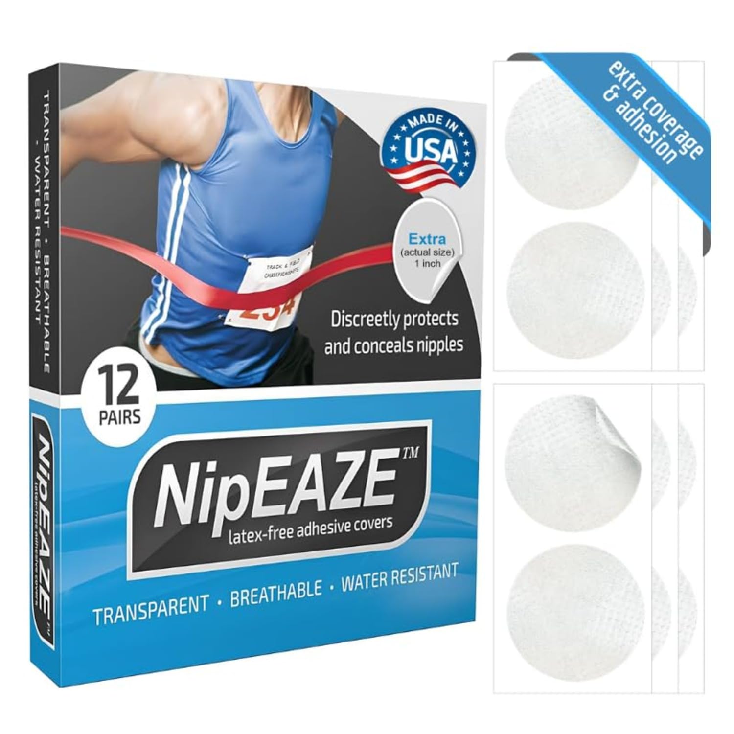 NipEaze (Extra - 12 par - oryginalny przezroczysty ochraniacz na brodawki, zapobieganie otarciom sutków, sprzęt do biegania Ultra-Marathon
