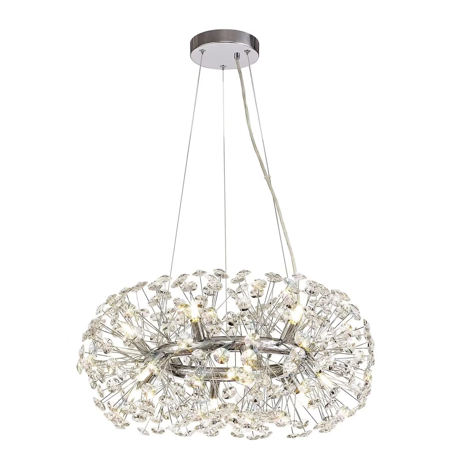 EFPD Crystal Chandelier, Silver Dandelion Chandelier, Suitable for Dining Rooms, Bedrooms, and Living Rooms, Hanging Pendant Light (12 Lights, Silver)