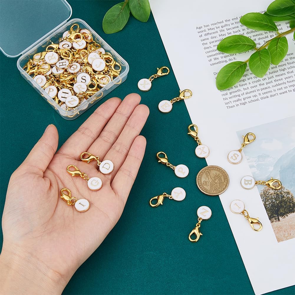 SUPERFINDINGS 52Pcs 26 Styles Clip on Charms 26 Letter Zipper Pulls Initials Letter Alloy A to Z Alphabet Charm with Lobster Clasp Black/White Decorations for Keychain Purse Backpack Ornament - Image 3