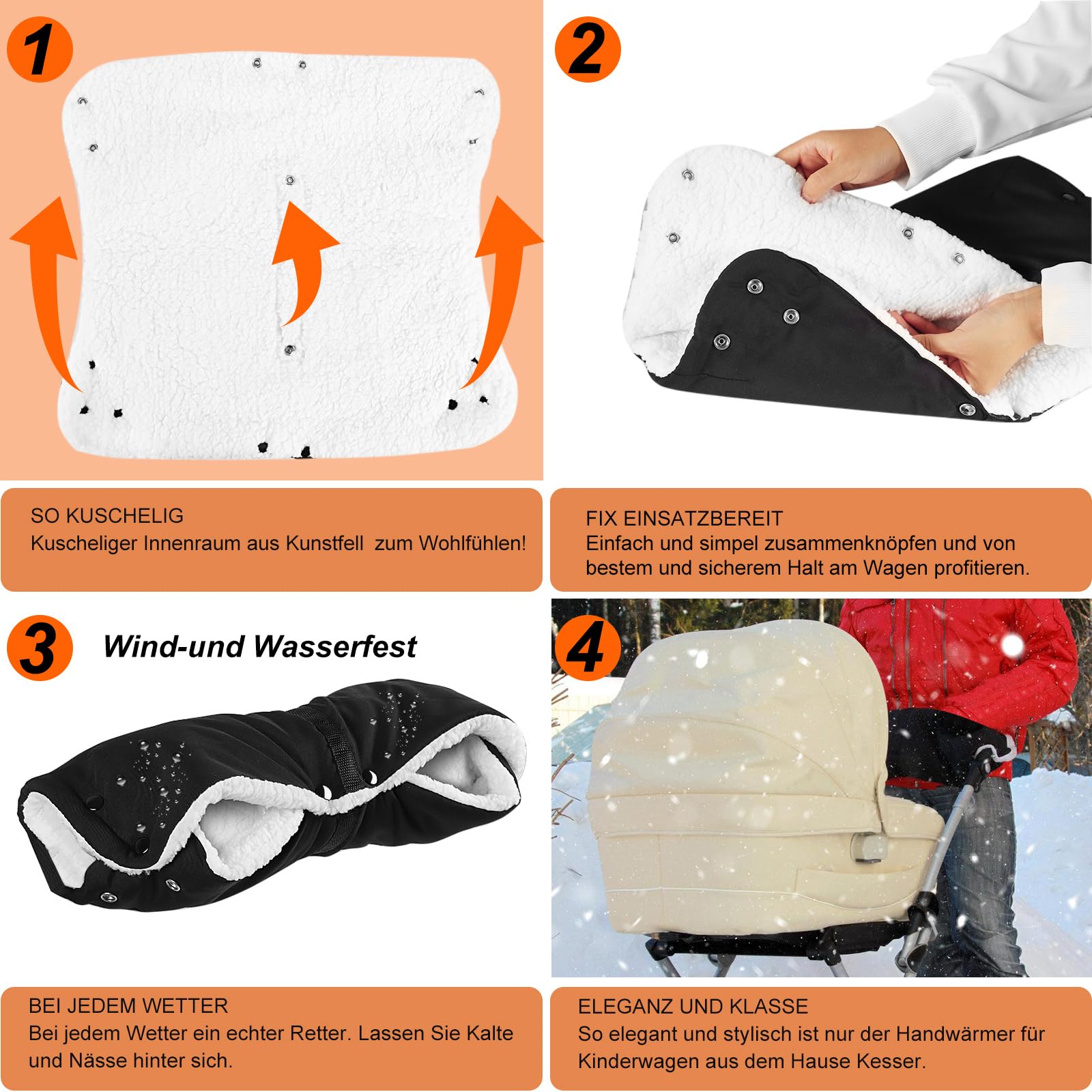 Handwärmer Kinderwagen, OFFOF Kinderwagen Handwärmer mit Fleece Innenseite,Handmuff für Kinderwagen Wasserfest Winddicht,Handschuhe Kinderwagen Universalgröße für Kinderwagen Buggy(Einteiliges Design)