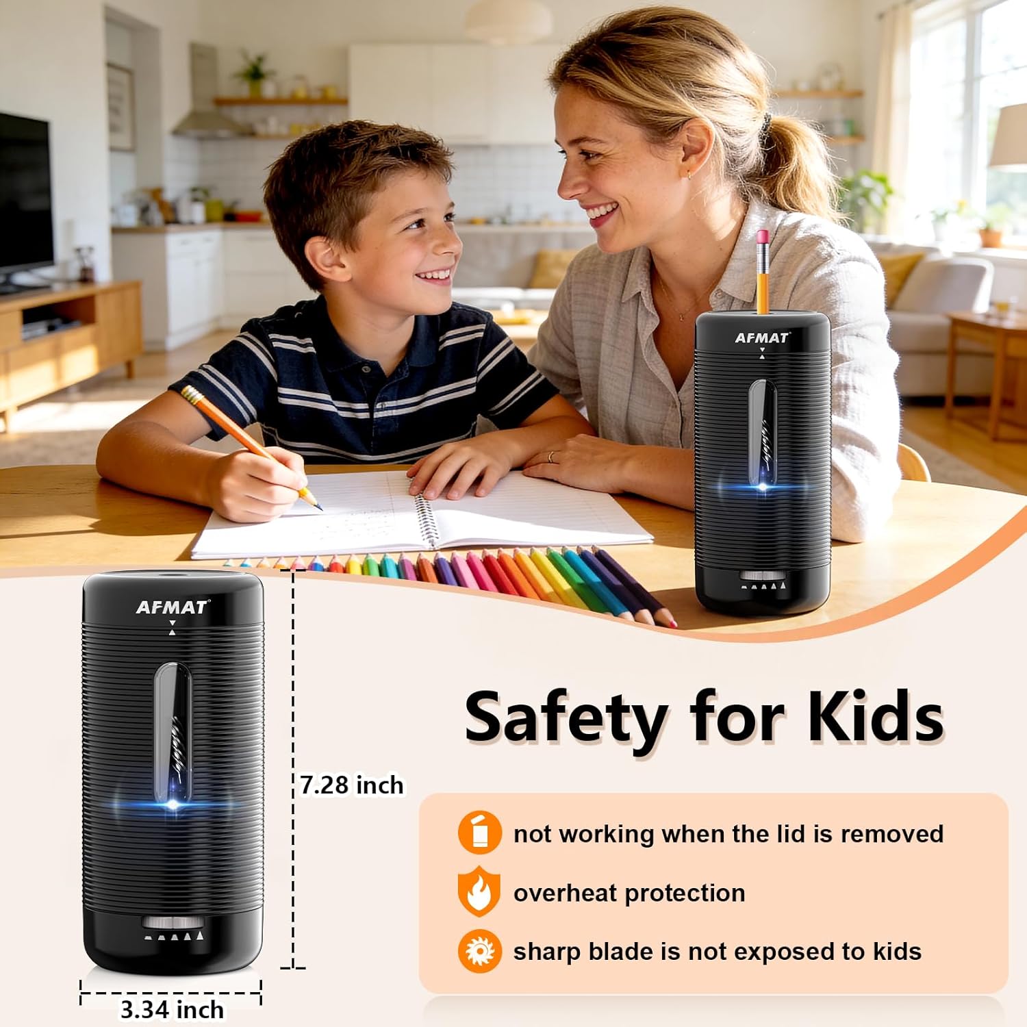 AFMAT Electric Pencil Sharpener, Fully Automatic Pencil Sharpener, Auto in & Out, Rechargeable Hands-Free Sharpeners for Jumbo & Colored Pencils (6.5-12mm), Portable for Home/Classroom/Office PSC2