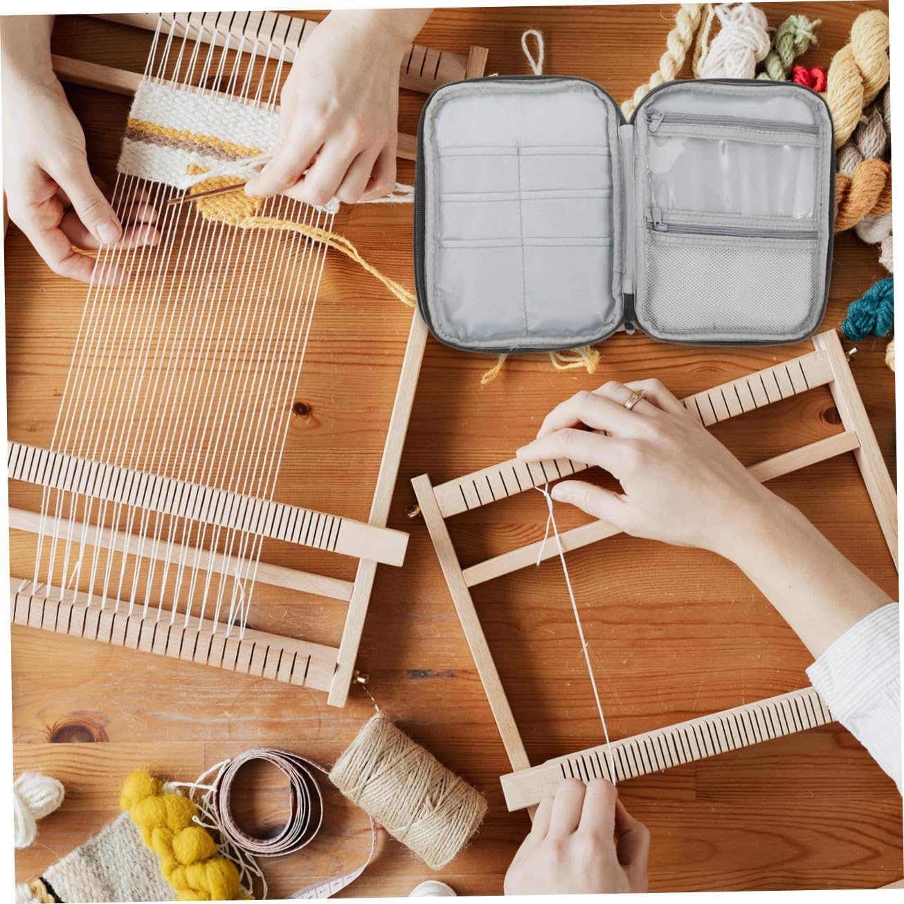 STOBOK 2pcs Large Capacity Knitting Needle Storage Bag Oxford Cloth Wire Knitting Accessory Organizer for Crochet Tools and Yarns Multi-Compartment Design for Easy Organization