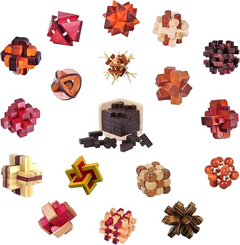 Ahyuan - Paquete de 18 rompecabezas de madera para el cerebro, rompecabezas de madera con caja de embalaje de regalo, rompecabezas mágico, juguetes