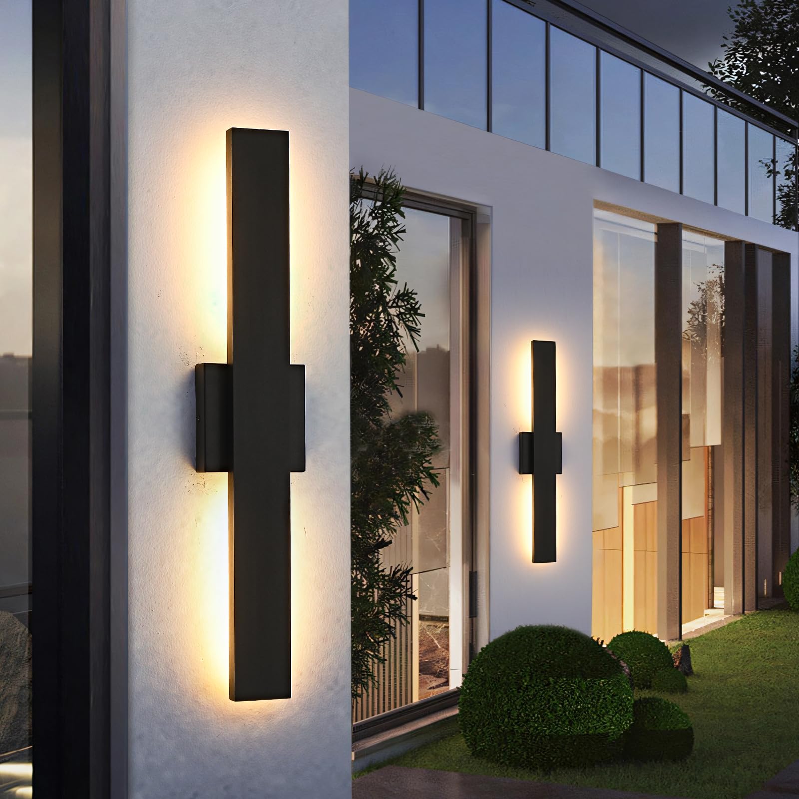 Photo 1 of SIONLOM 23.6inch Long Outdoor Modern LED Wall Light,24W Waterproof IP65 Warm White Led Wall Mount Lighting Fixture Black Outdoor Wall Sconces Outside Lights for House Garage Front Door Patio 2Pack