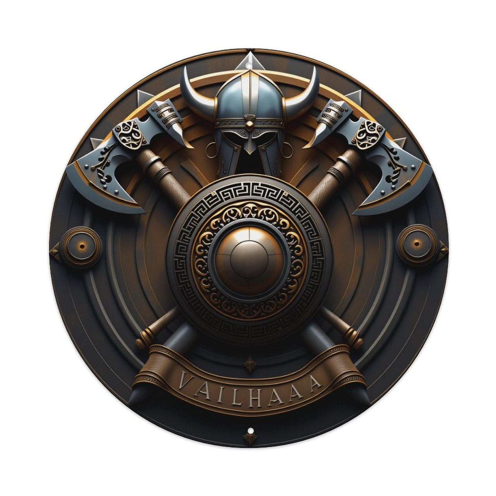 Viking Helmet Axes Shield Crest Vintage Round Tin Sign Retro Metal Wall Decor Metal Poster, Home Bar Garage Farmhouse Cafe Wall Art Decoration 8x8Inches