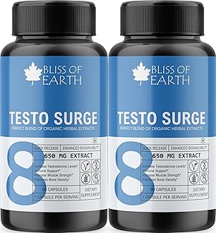 Bliss of Earth Ayurvedic Testosterone Booster Supplement for Men, with Shilajit, Ashwagandha, Tribulus Terrestris, Safed Musli, Gokhru, Vitality, Stamina & Testo Booster for Men, 2X60 Capsules