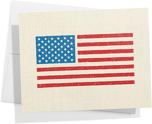 Miniatura 9 de Twigs Paper - Tarjetas de agradecimiento con la bandera estadounidense, 24 tarjetas de felicitación patrióticas en blanco con sobres, papelería