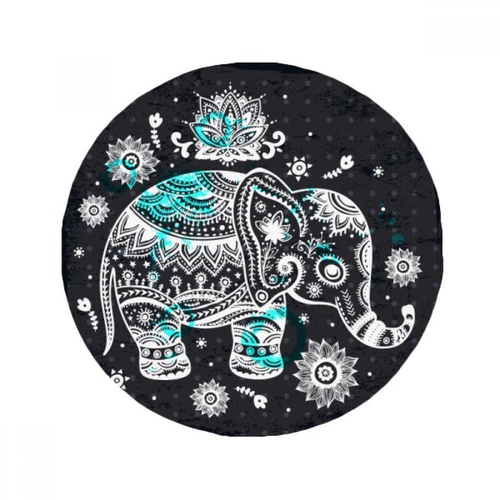 Tapis éléphant fleur noir bleu 60x60cm cadeau idéal pour la maison