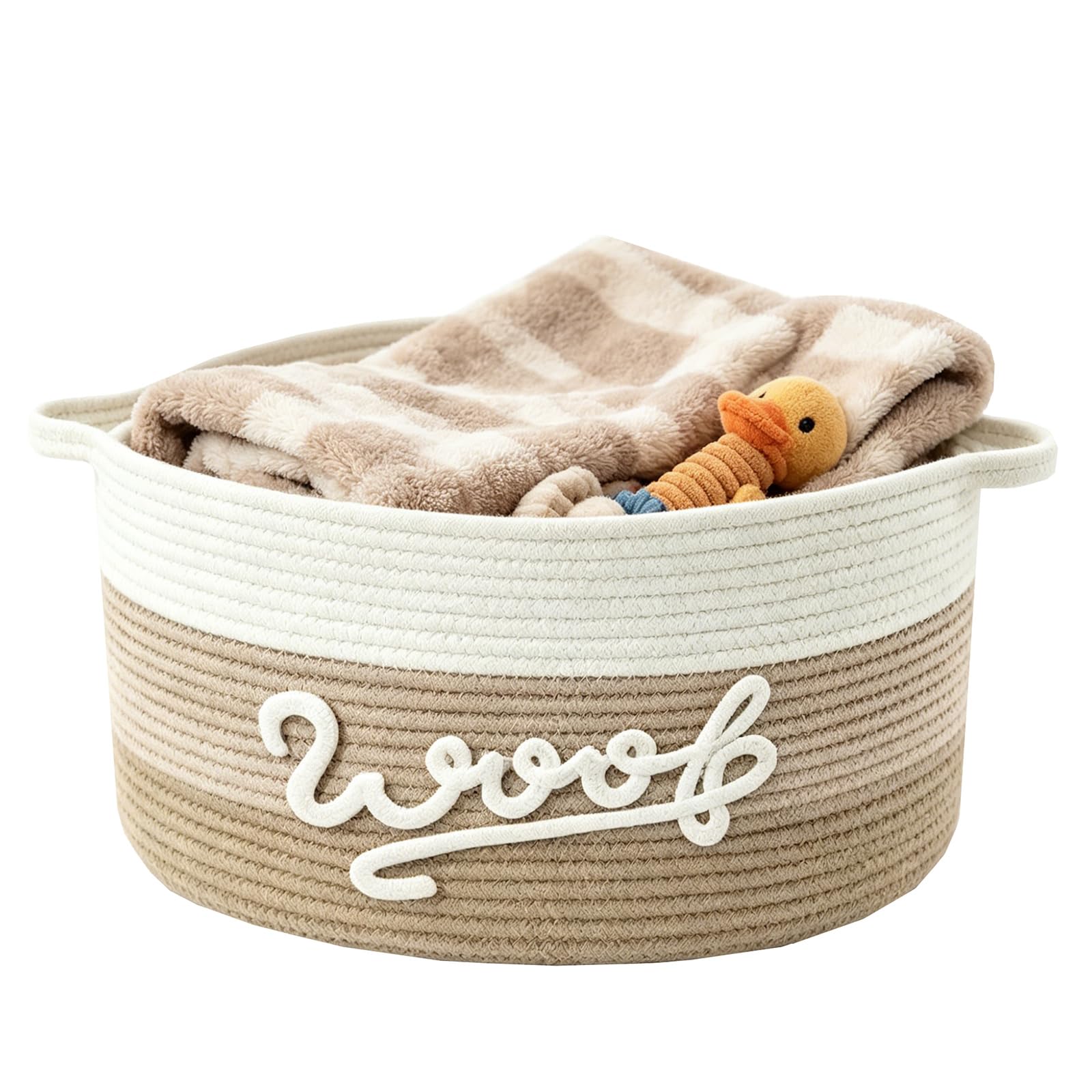 Large Dog Toy Woven Baskets with Handles, Cotton Rope Storage Baskets for Cat Dog Toys Storage, Versatile Toy Baskets for Kids & Pets, Laundry Basket, Blanket Basket Living Room - 40x30x22cm