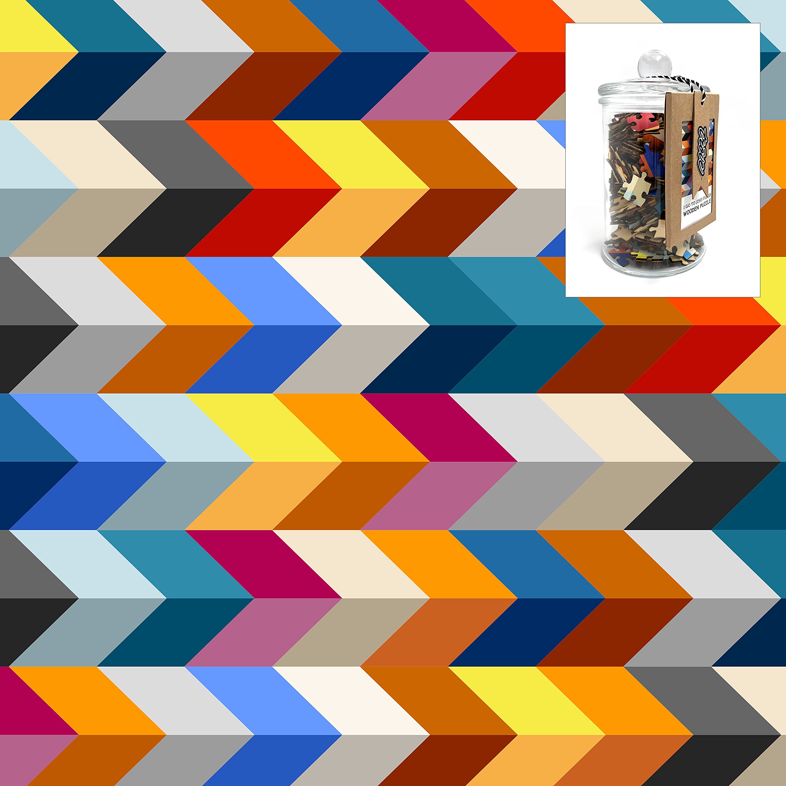 TroveI Go to Pieces Wooden Puzzle for Adults in Glass Apothecary Jar: Herringbone Repeat (250 pcs)