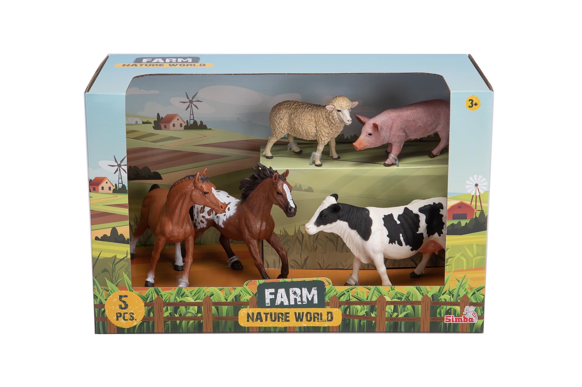Simba 104343102 - Set di statuine fattoria con personaggi della fattoria, giocattoli, cavallo, cavallo al galoppo, pecora, maiale, mucca, 10-15 cm, a partire dai 3 anni