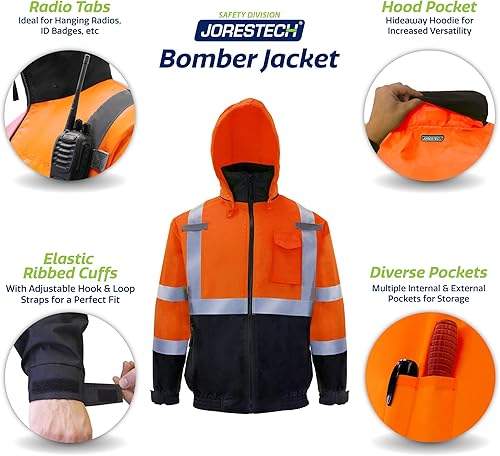 Miniatura 4 de Jorestech- Chaqueta impermeable de alta visibilidad ANSIISEA 107-2015 Clase 3 nivel 2 Anaranjado, Amarillo