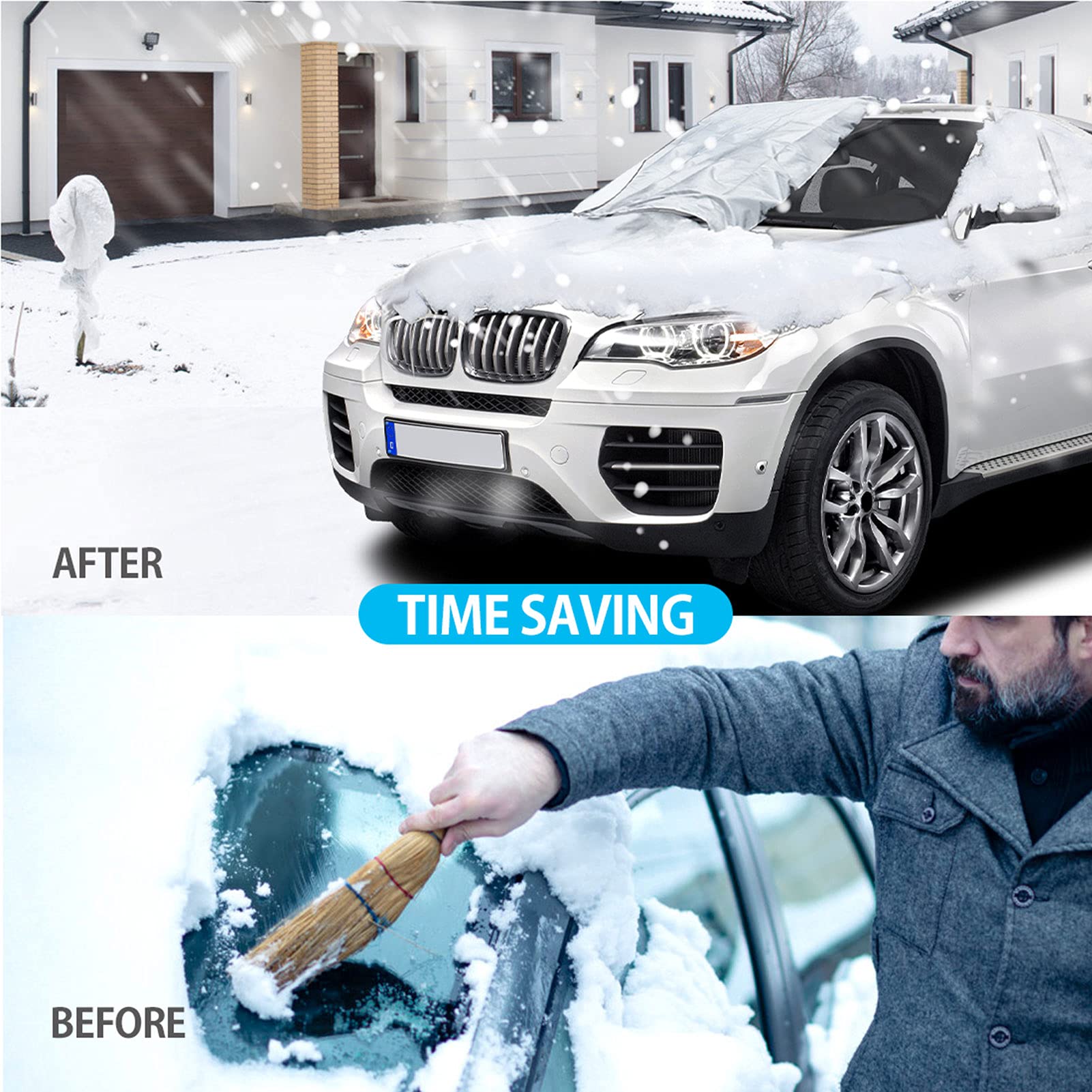 Couverture Pare-Brise Voiture, Bâche Pare Brise Protection Magnétique Couverture Repliable, Universelle Films de Protection antigel pour Voiture Anti Givre, Neige, Glace & Soleil, 210x120 cm