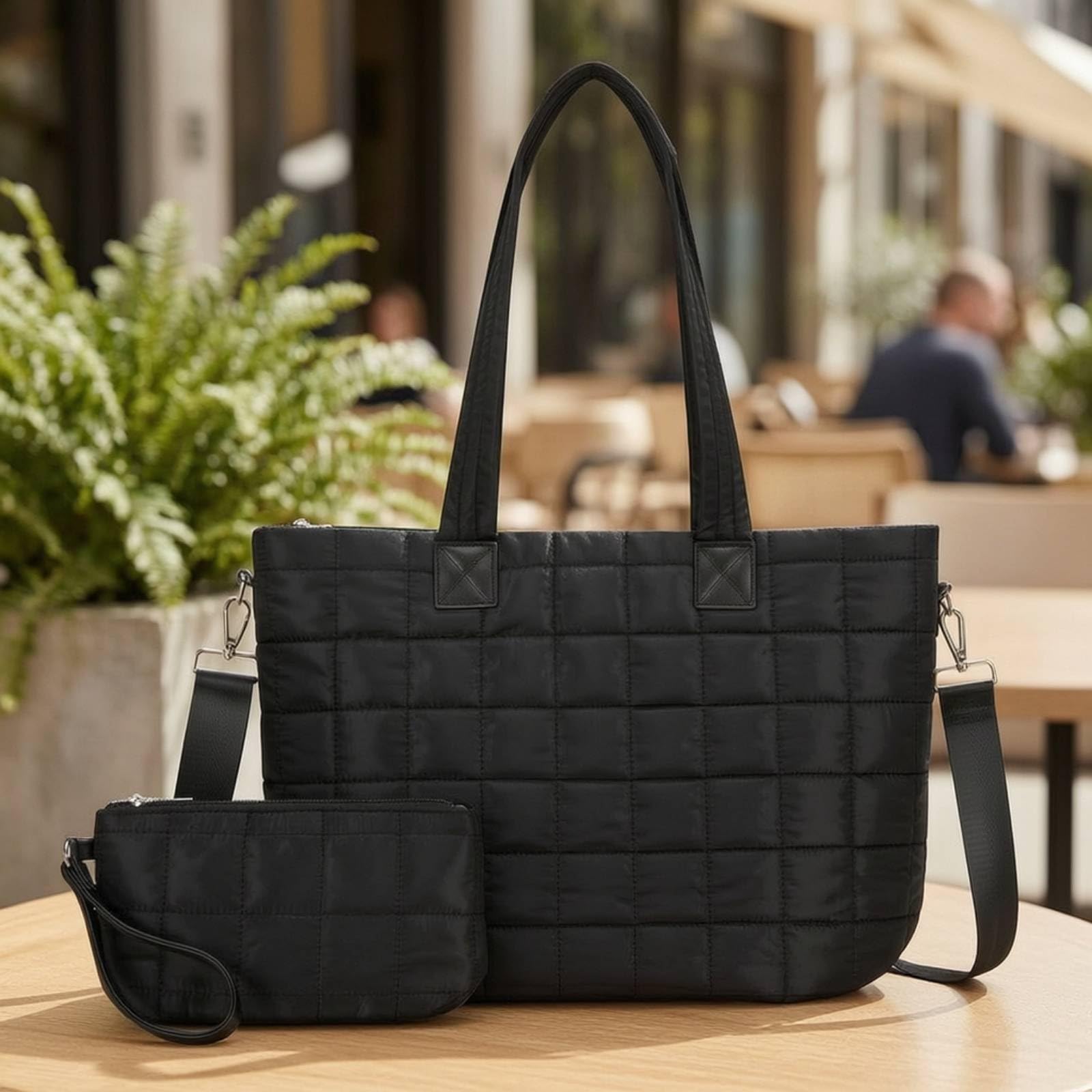 Amagogo Bolso Acolchado de Mujer Bolsa Tote Bolso de Hombro Cartera Bandolera con Estuche Asa Larga Compartimento para Portátil Bolsillos Antiderrames