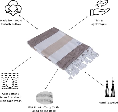 Miniatura 2 de InfuseZen Toalla turca grande con parte trasera de rizo suave, toalla de baño con forro peshtemal a rayas, toalla de baño fina de gran tamaño,