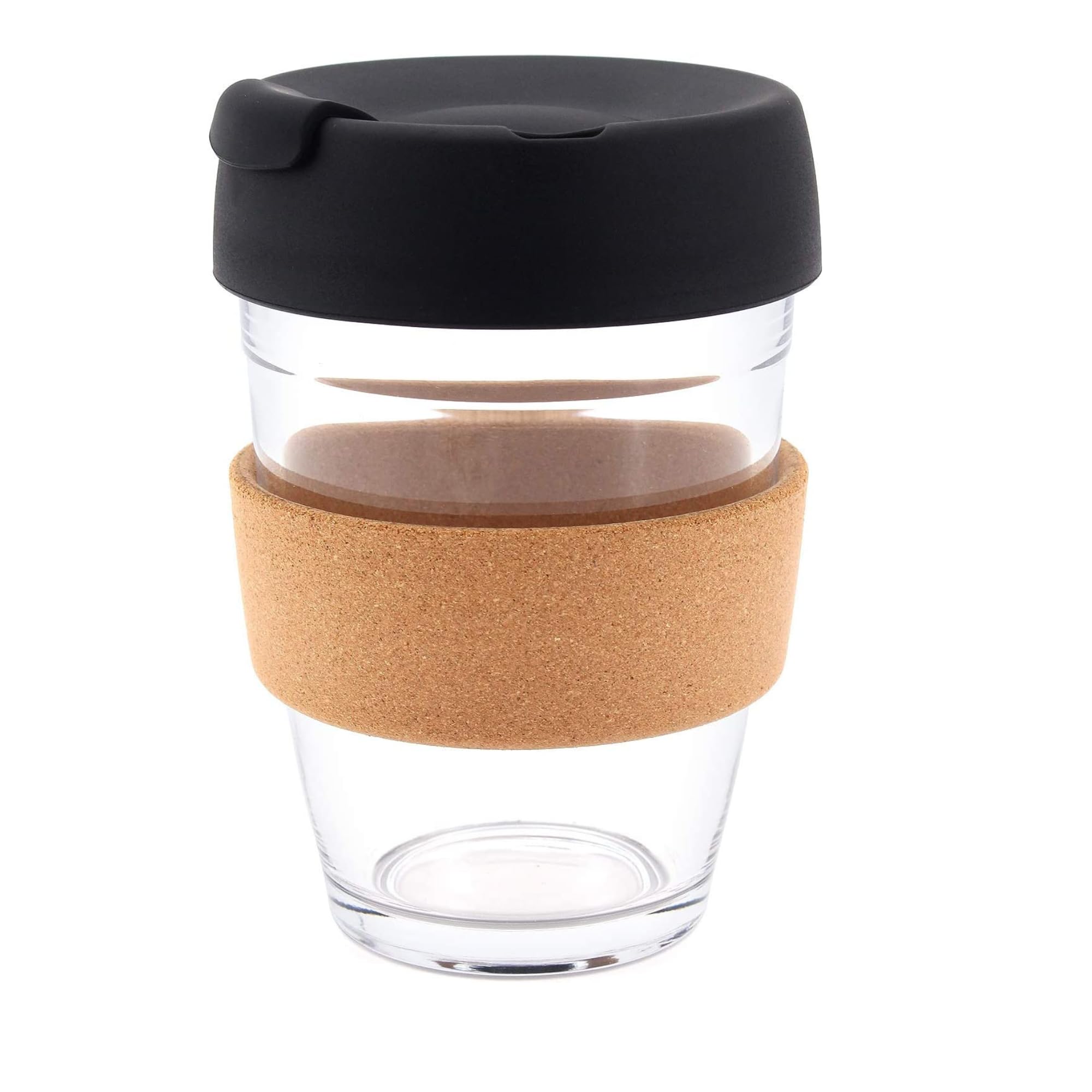 OneCup Glass Travel Coffee Tea Cup Mug with Black lid (Black, 340ML) eCofriendly