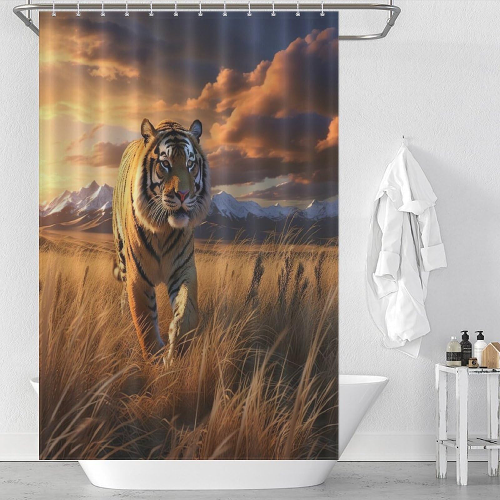 Rideau de douche tigre imperméable et résistant de 122x183cm