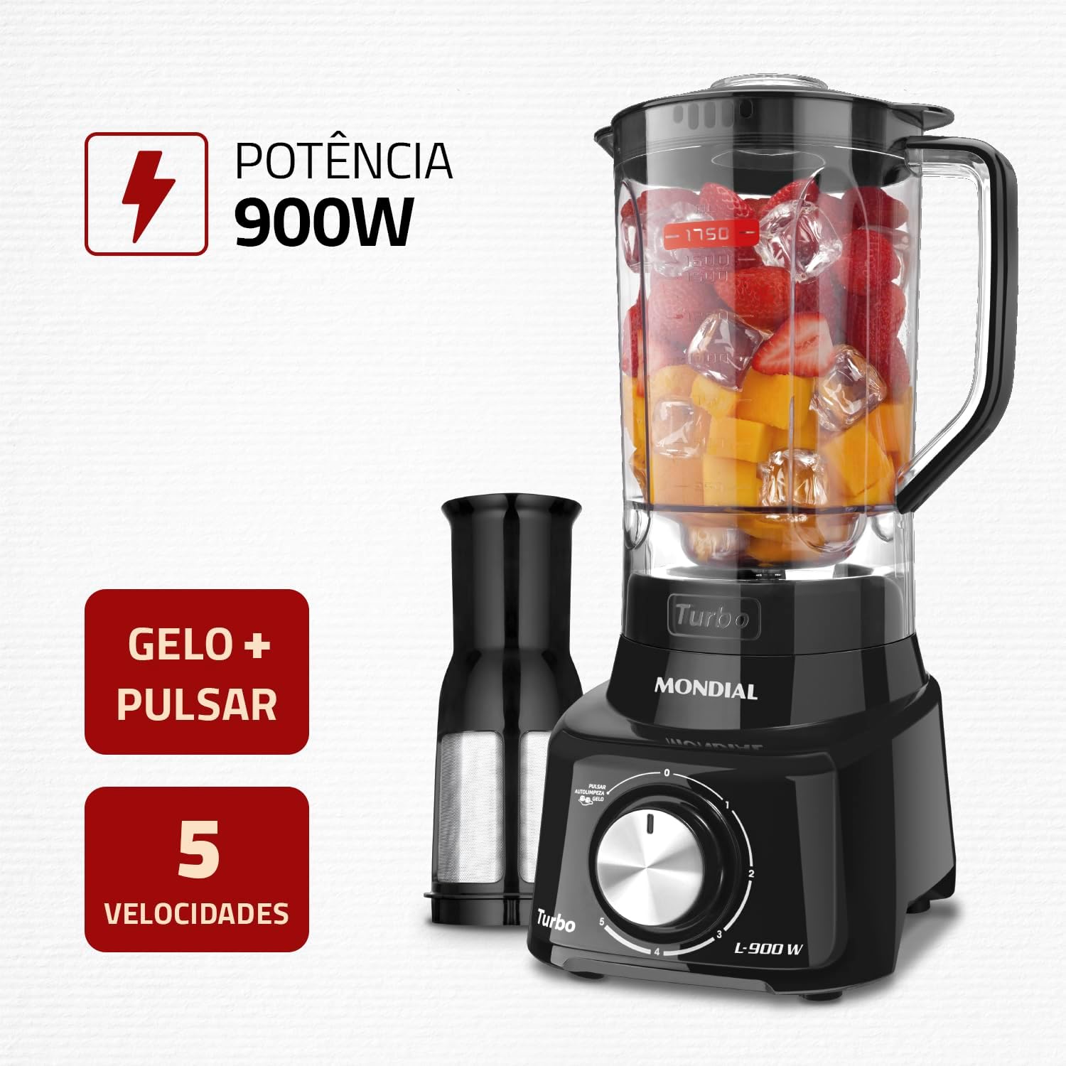 Liquidificador Turbo Full, Mondial, Preto, 900W, 110V - L-900 FB