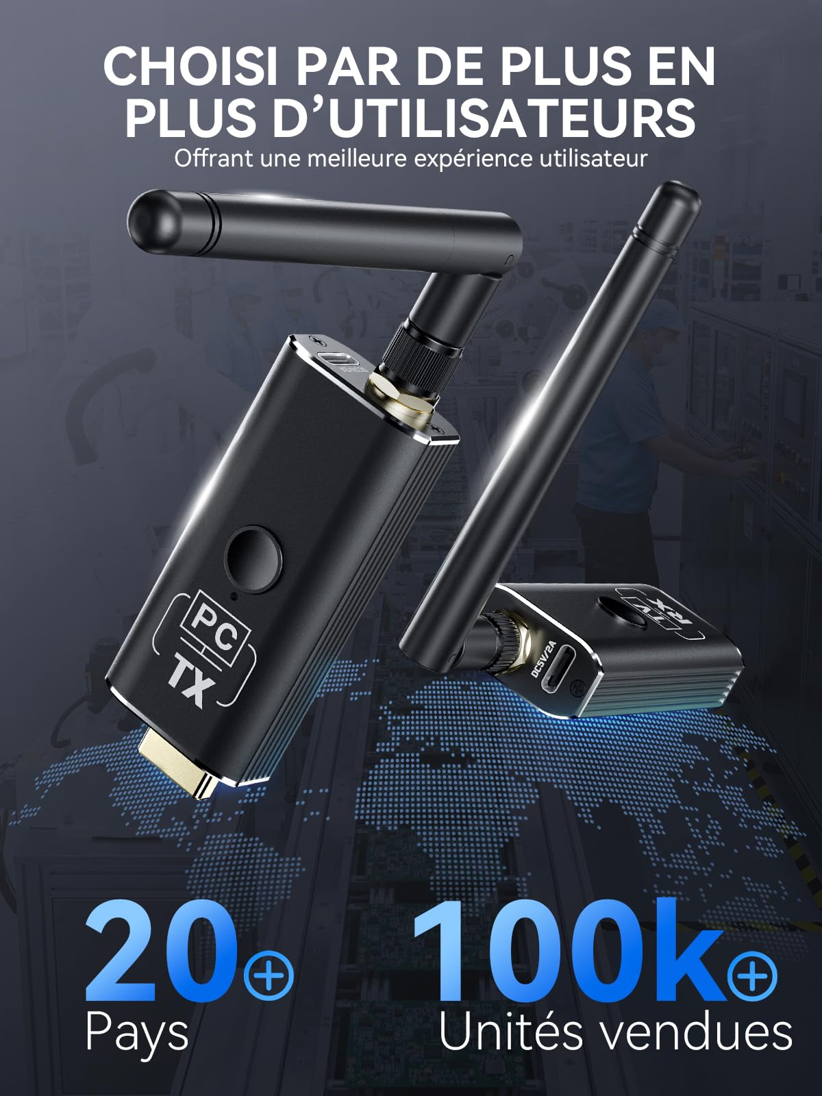 Kit Émetteur et Récepteur HDMI sans Fil Moman, 1 Émetteur + 2 Récepteurs, Entrée 4K vers Sortie HD 1080P pour Vidéo et Audio,150 m Portable, Plug & Play pour PC/Projecteur/Box TV/Ordinateur Portable