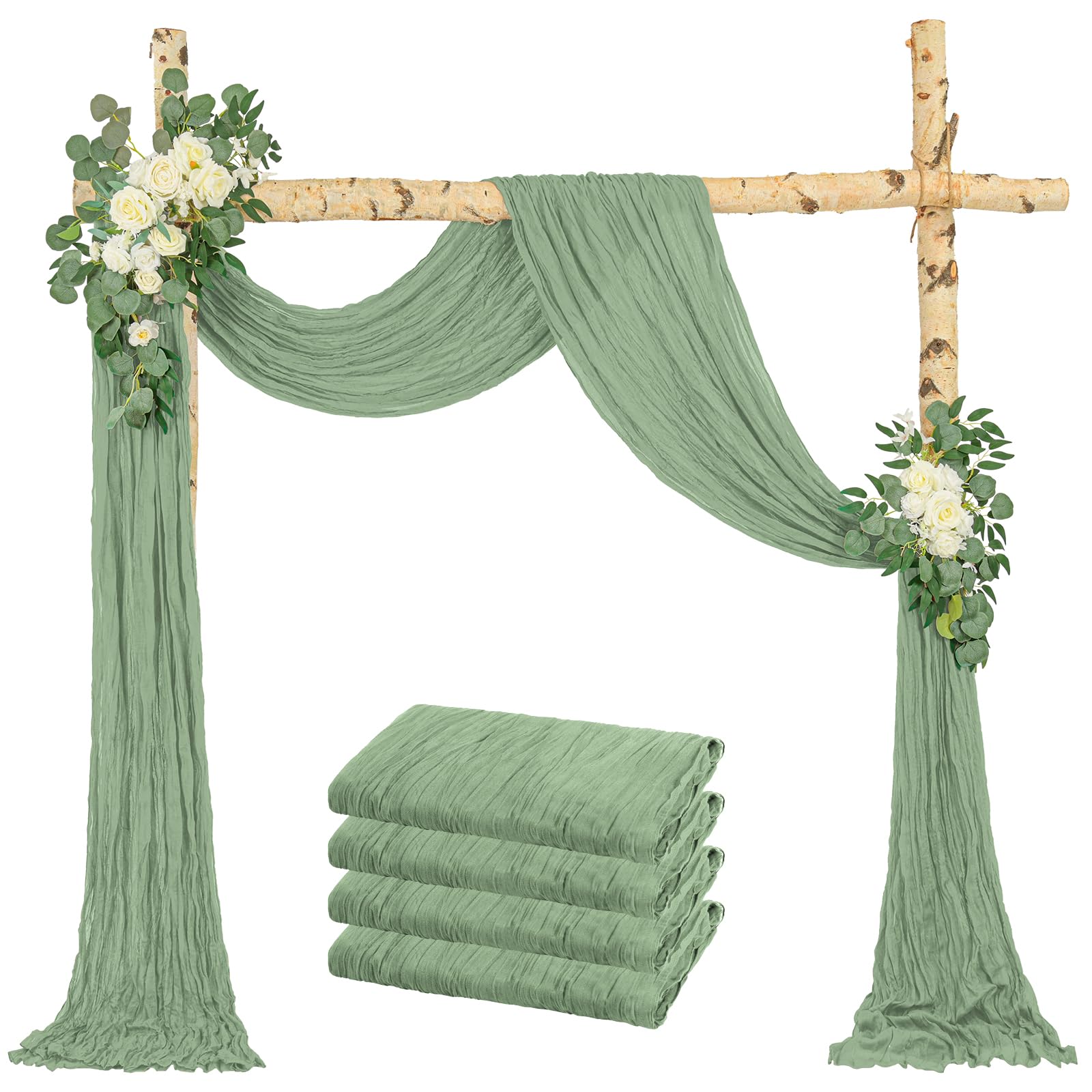 Vorhangstoff für Hochzeitsbögen, 4 Paneele, 6 m, Salbeigrün, Seihtuch, Stoff, Vorhang, Laube für Hochzeit, Seihtuch, Hintergrund, Vorhänge für Zeremonie, Party, Decke