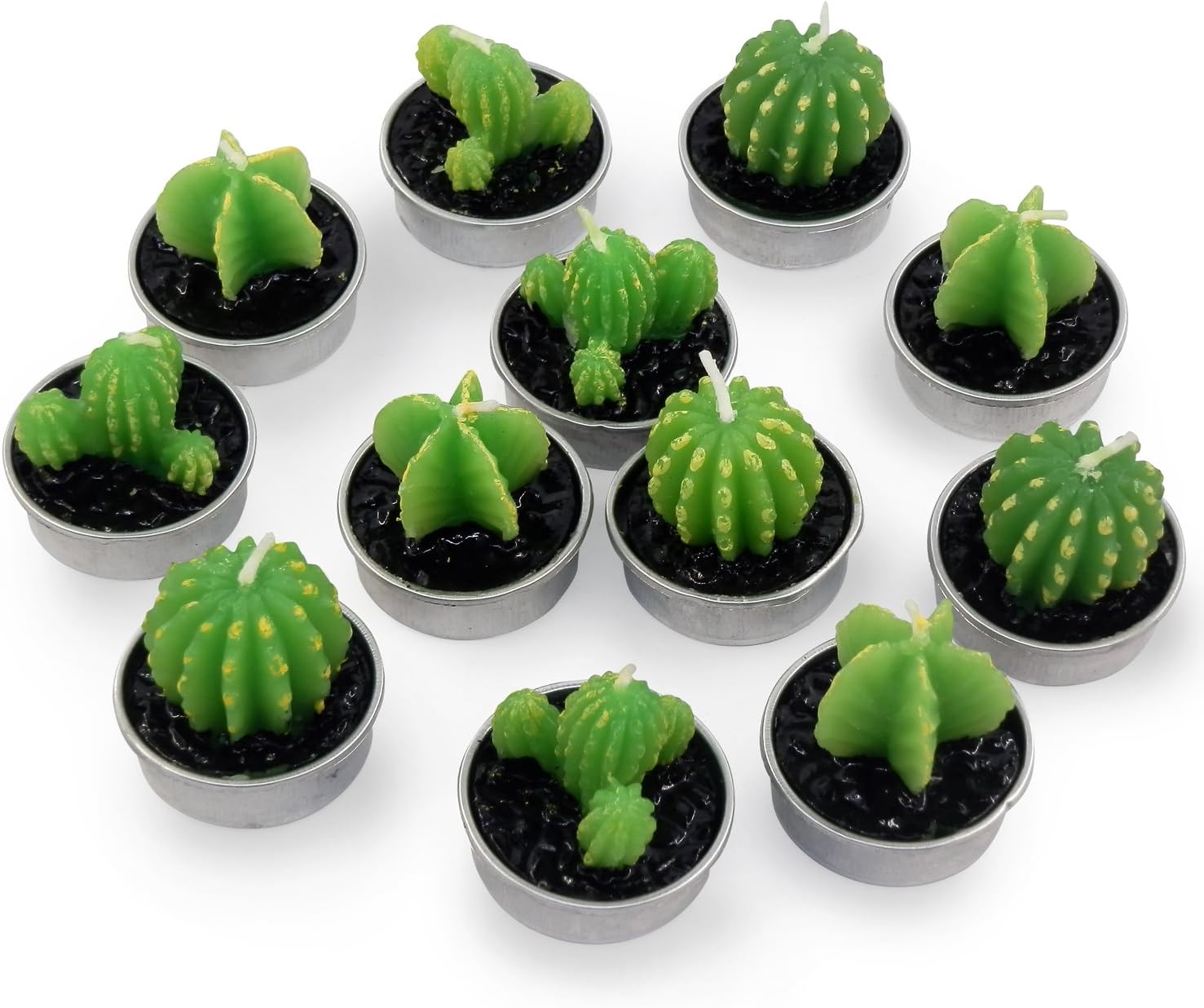 Ornerx Decorative Cactus Candles Tea Light Candles Set for Spa Wedding Party Home Decoration Valentines Day 12 Pcs