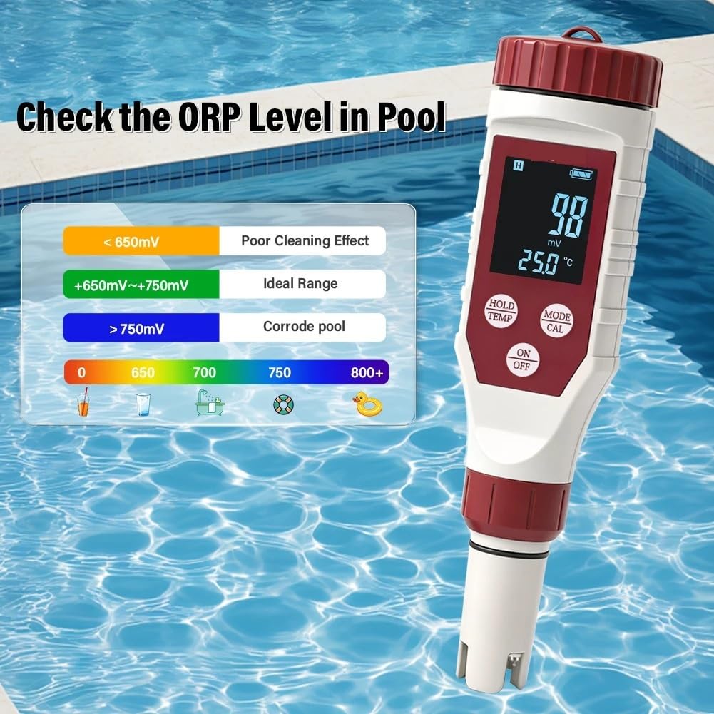 Testeur de qualité l'eau 7 en 1, stylo numérique FAC PH ORP TDS salinité EC TEMP