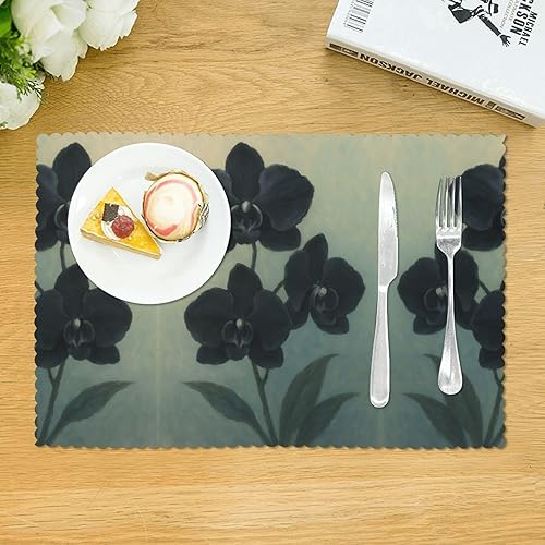 Miniatura 3 de Rectangular Placemats Set of 4, Heat Resistant Ink-Dyed Orchid Printed Kitchen Dining Table Mats
