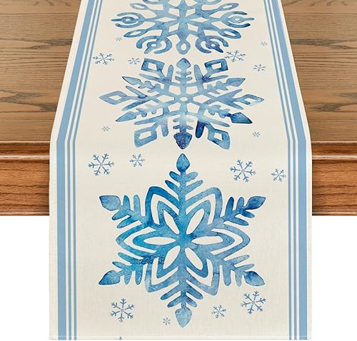 Miniatura 8 de Artoid Mode Camino de mesa azul copo de nieve de Navidad decoración de mesa de comedor de invierno de temporada para fiesta en casa al aire libre 13