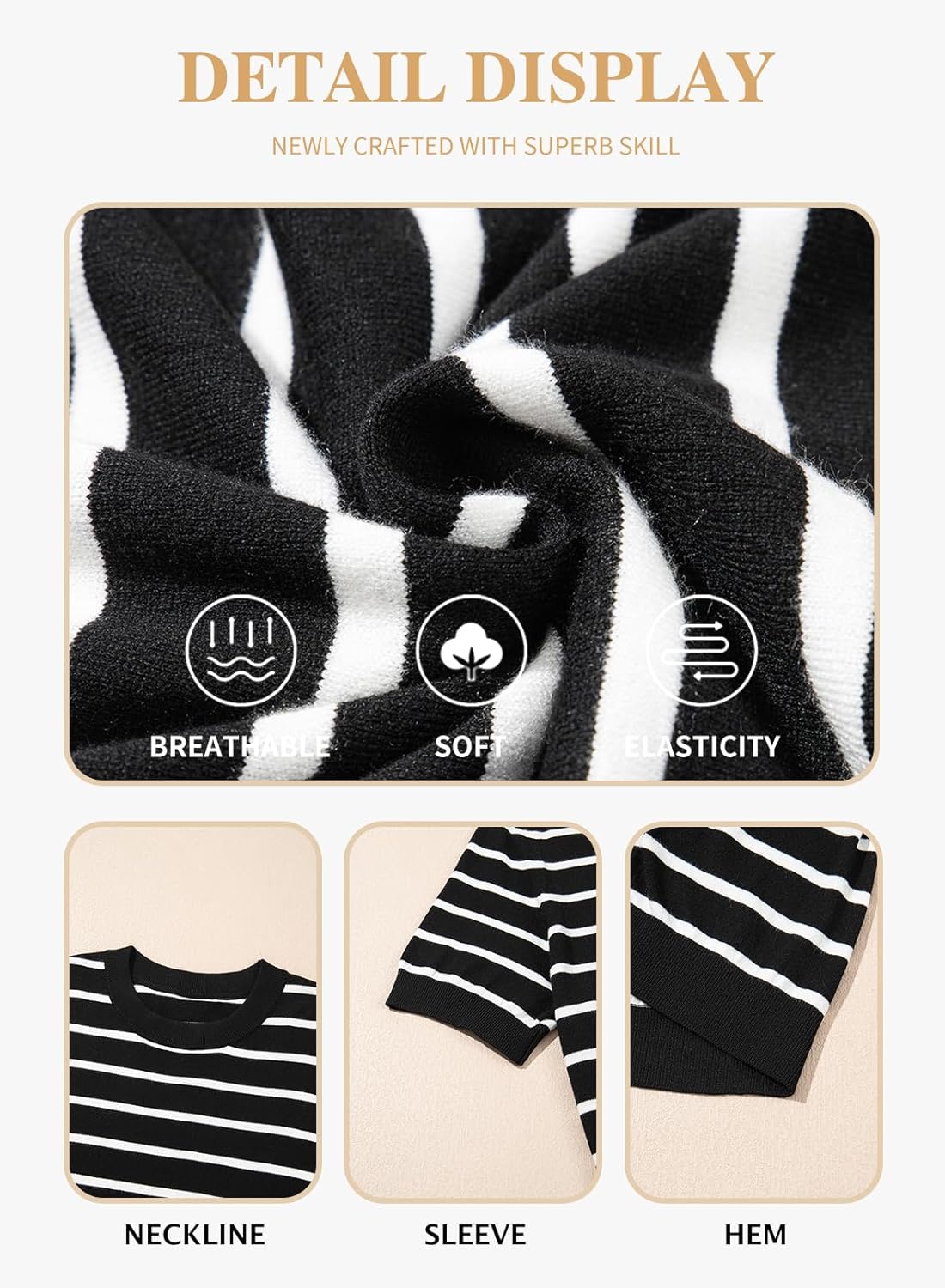 Eytino Women Plus Size Sweater Tops Short Sleeve Crewneck Striped Tshirts Casual Summer Blouses Shirts(1X-5X) - Image 5