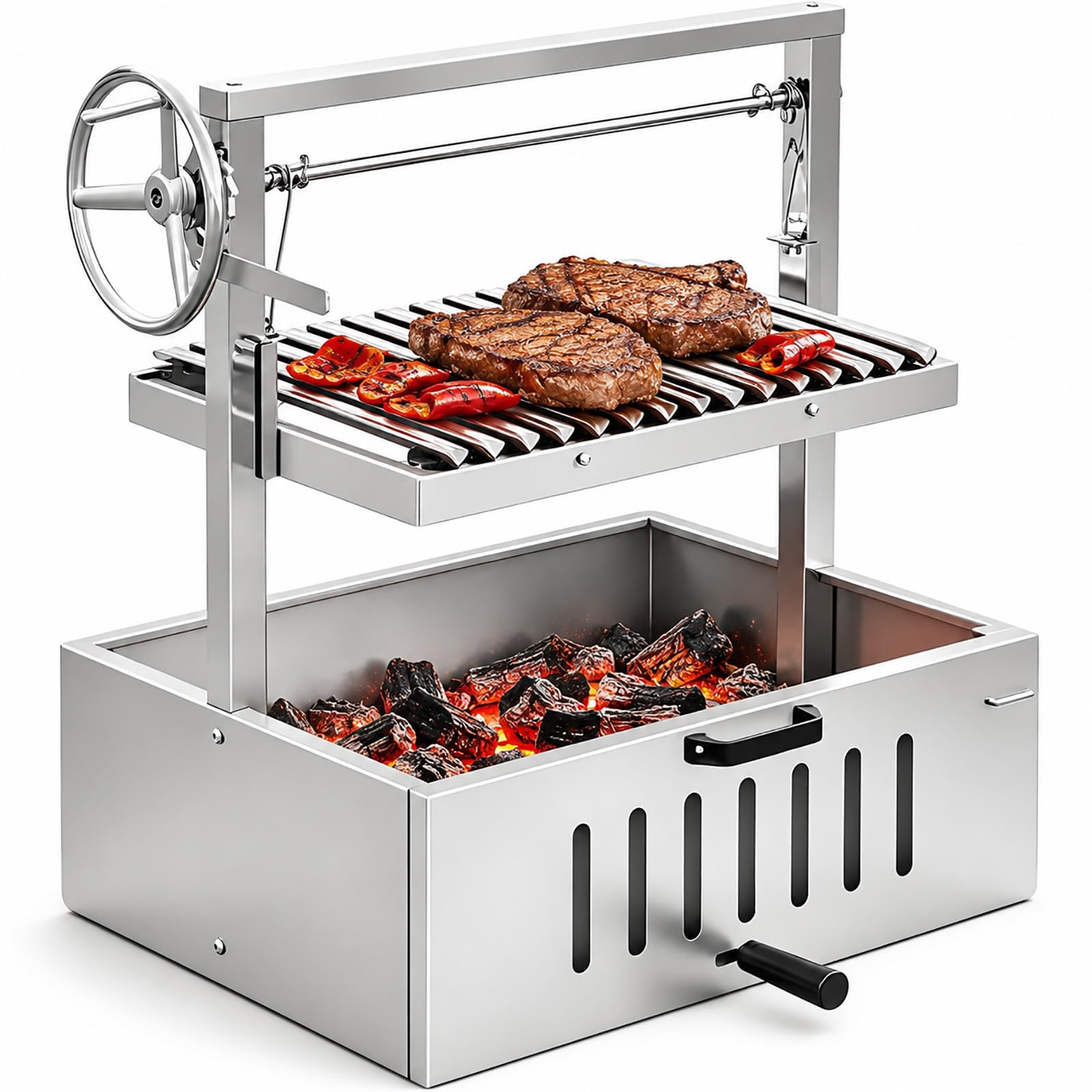 Grill węglowy ze stali nierdzewnej z argentyńską korbą