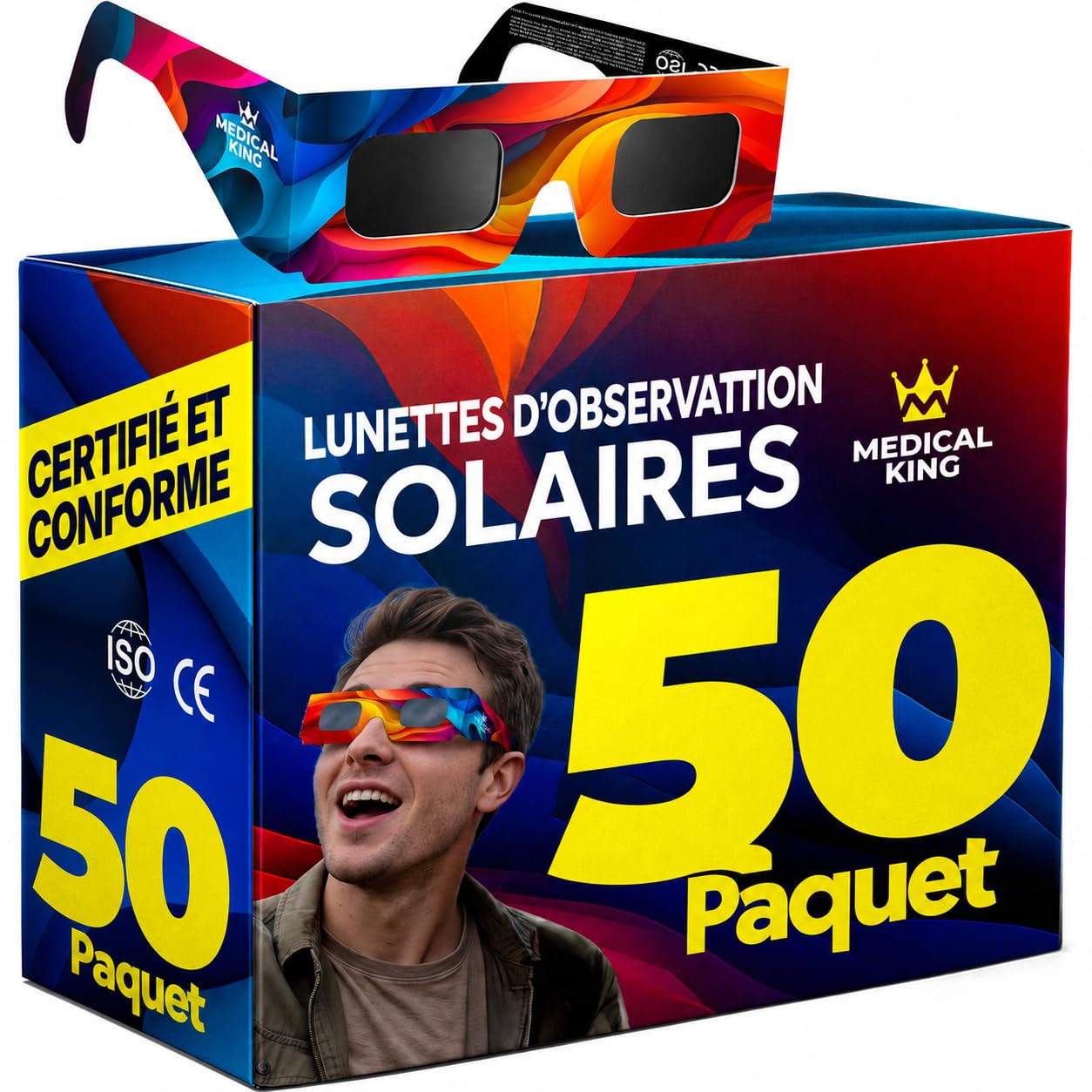 Lunettes Eclipse Solaire ISO 12312-2 Lot de 50 Paires avec Filtres pour Smartphone CE