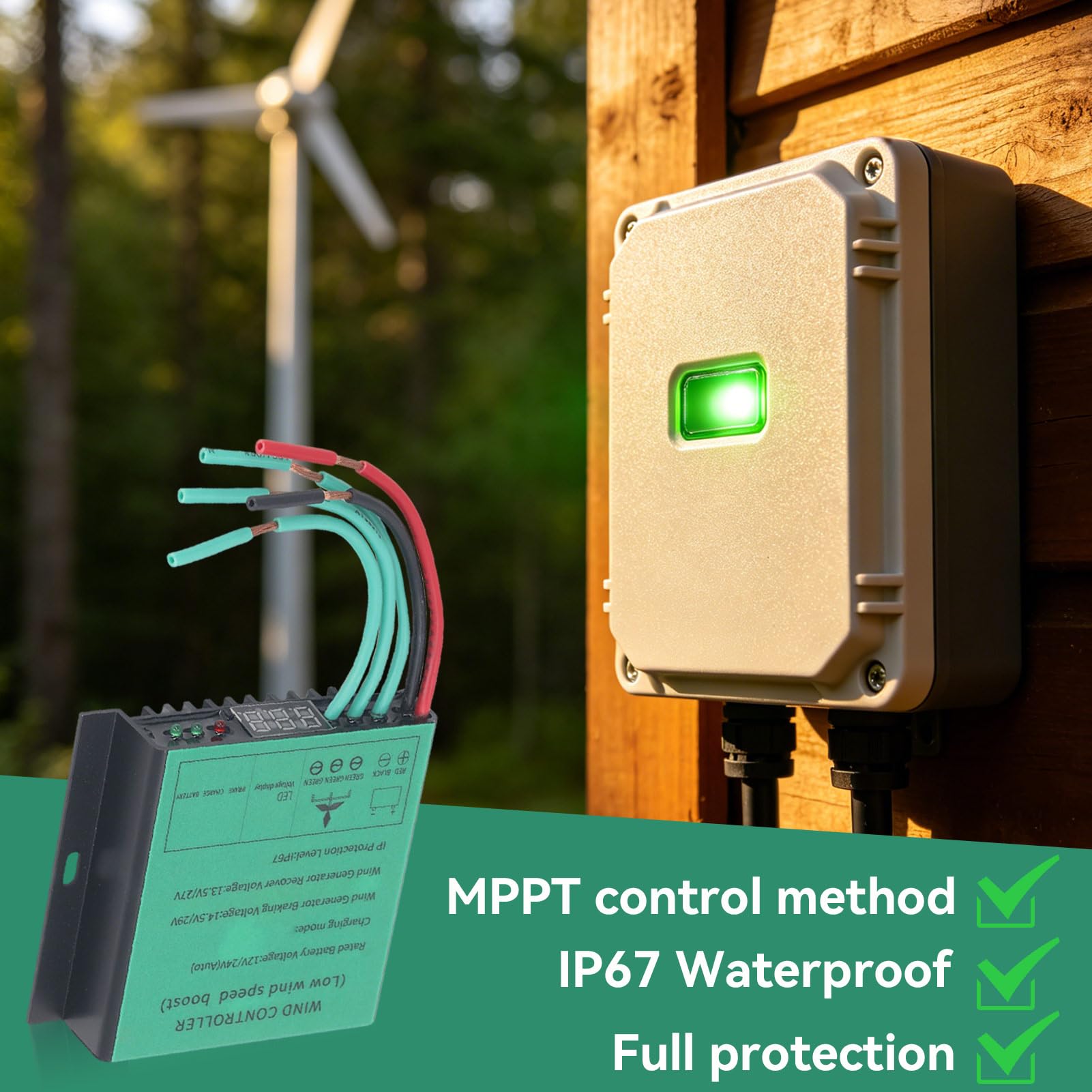 Controlador de carga MPPT para turbinas eólicas, 100W-600W 12V/24V ajuste automático resistente al agua IP67 ajuste automático generador universal de bajo voltaje para generación de energía