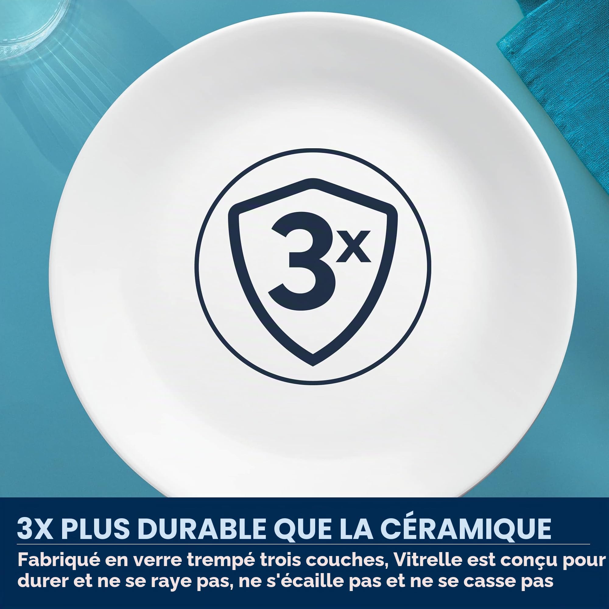 Corelle Service de table (12 pièces, blanc givré d'hiver) pour 4, 4 assiettes plates, assiettes à dessert et bols, 3 fois plus durable, moitié moins d'espace et poids de la céramique, jusqu'à 80%