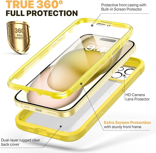 Miniatura 2 de Diaclara - Funda diseñada para iPhone 15 Plus de 6.7 pulgadas, transparente, cuerpo completo, con protector de pantalla, resistente de protección