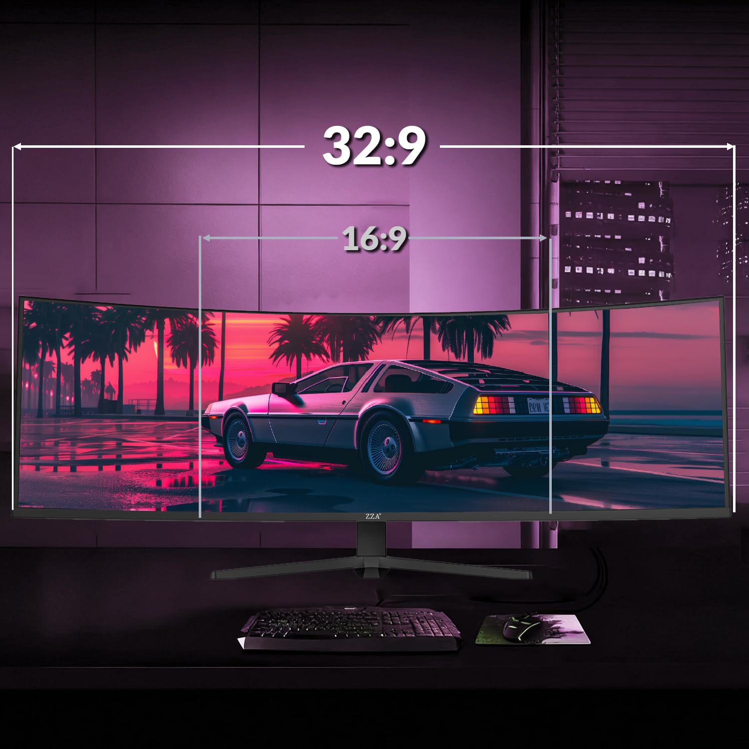 ZZA Monitor da gioco super ultrawide da 49 pollici, display curvo DQHD 5120 x 1440, frequenza di aggiornamento 165Hz, schermo immersivo 1500R, illuminazione RGB, supporto regolabile in altezza, HDMI