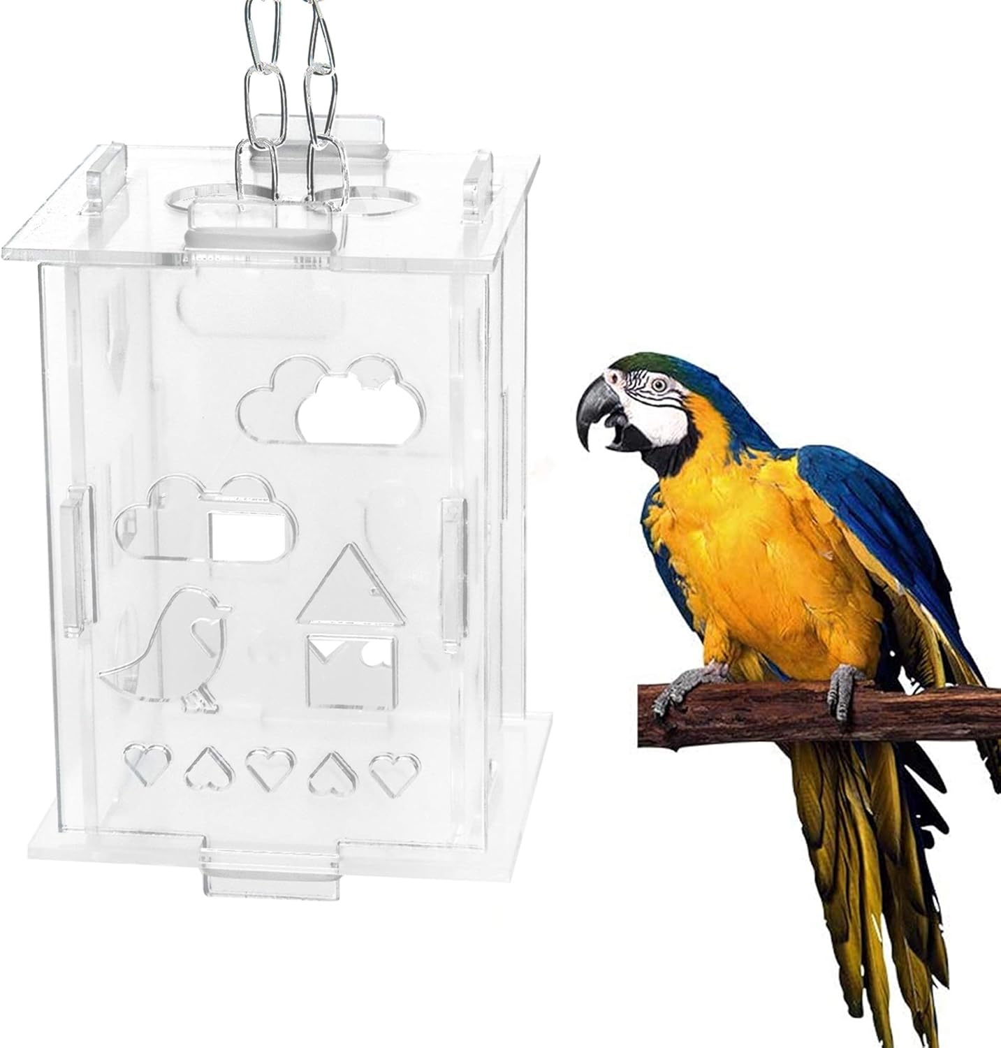 Parrot Hanging Foraging Feeder - Bird Cage Intelligence Training Toy Transparent Acrylic Food Holder for Medium and Big Birds