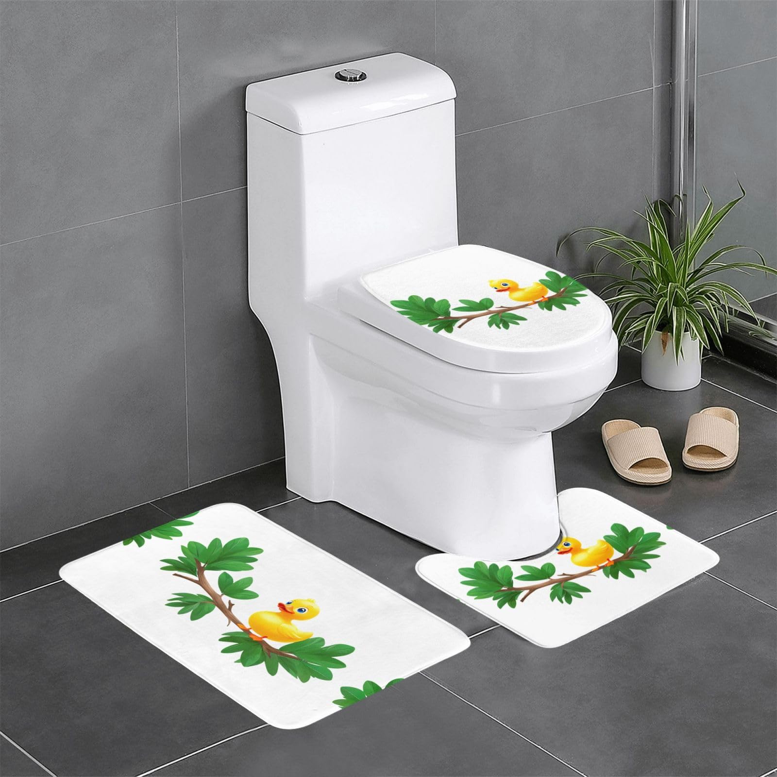 Tapis de salle de bain antidérapant lot de 3 haute résistance motif canard nature 61x40cm