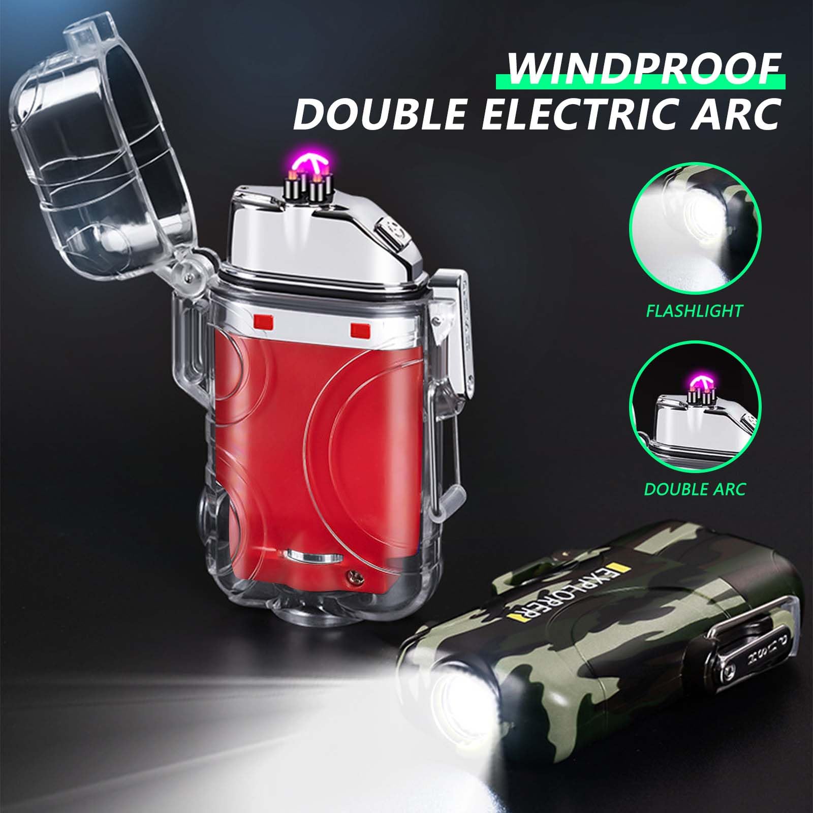 BABOBIU Briquet électrique plasma coupe-vent sans flamme rechargeable avec charge rapide de type C - Cadeau pour homme, petit ami, mari (rouge)