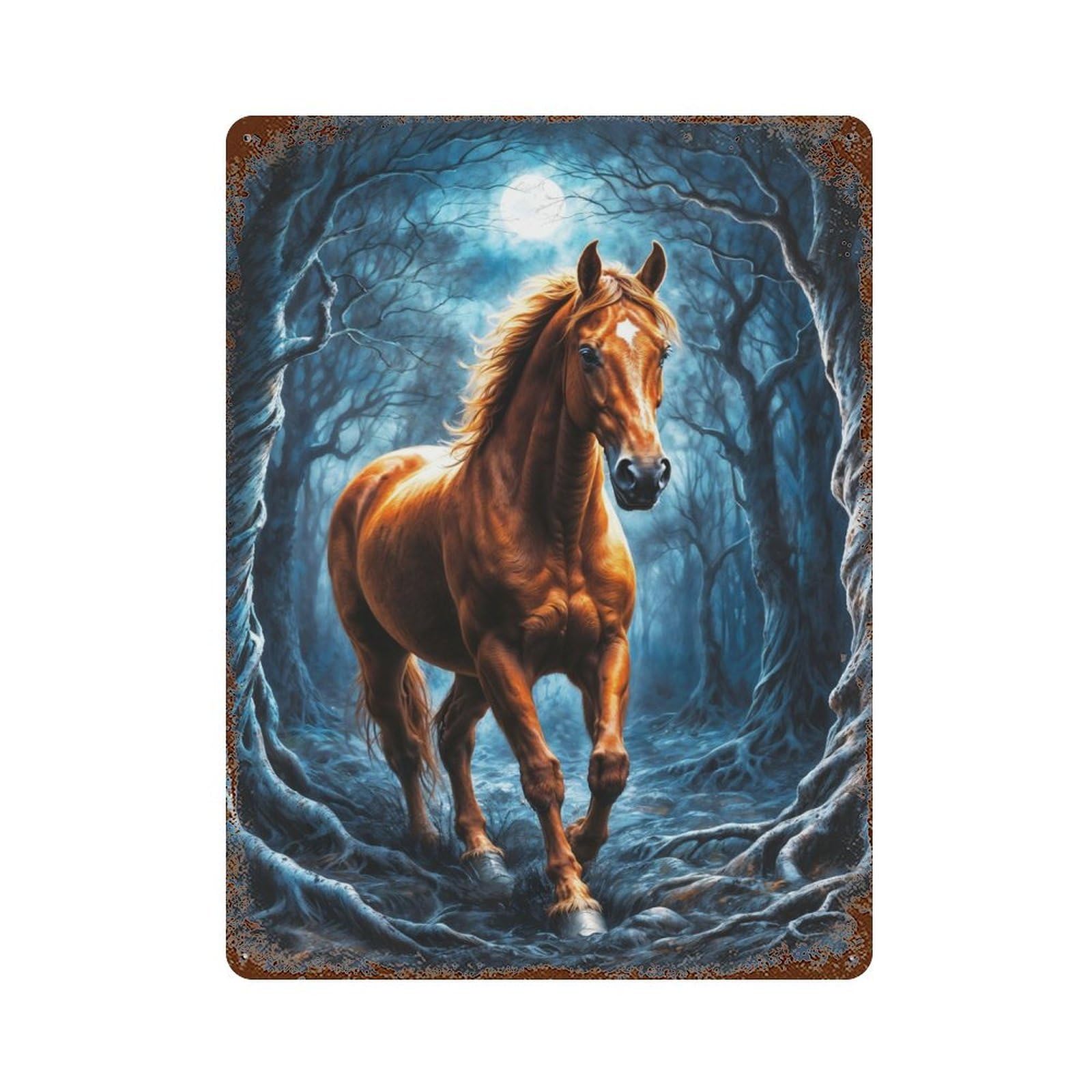 Majestic Horse in Jungle Rustic Tin Plaque 15.7"x11.8", for Living Room, Hallway And Home Decor, Decorative Metal Wall Art