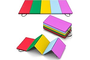 Rainbow Tumbling Mat for Kids: Safe Exercise with Non-Slip Bottom & Carrying Handles