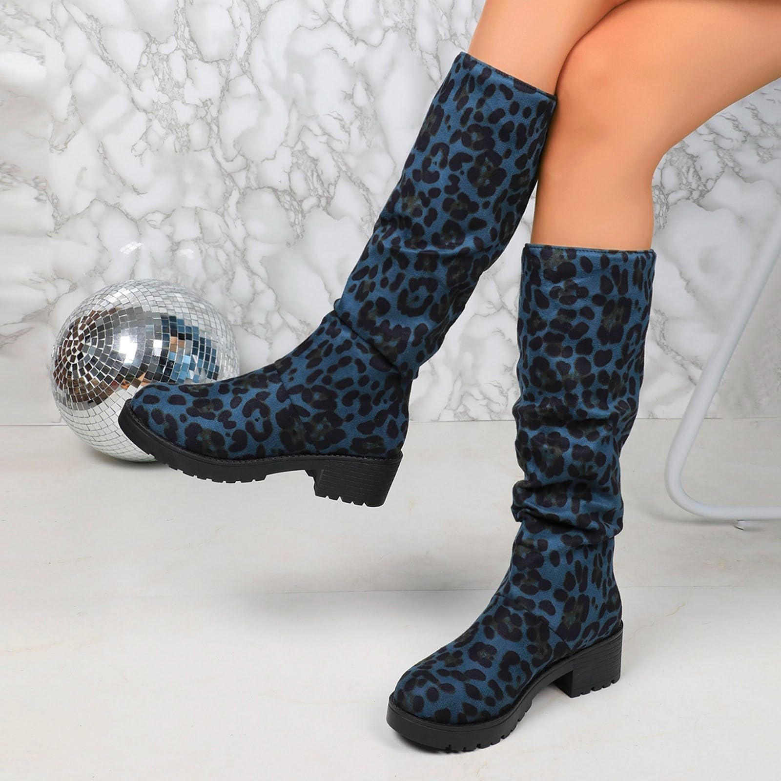 Botas de Vestir Rujer Botas de Media Pantorrilla Gamuza sintética con Estampado Floral, Altas hasta la Rodilla, cómodas Informales Vestir con Cremallera Lateral, Moda otoño-Invierno