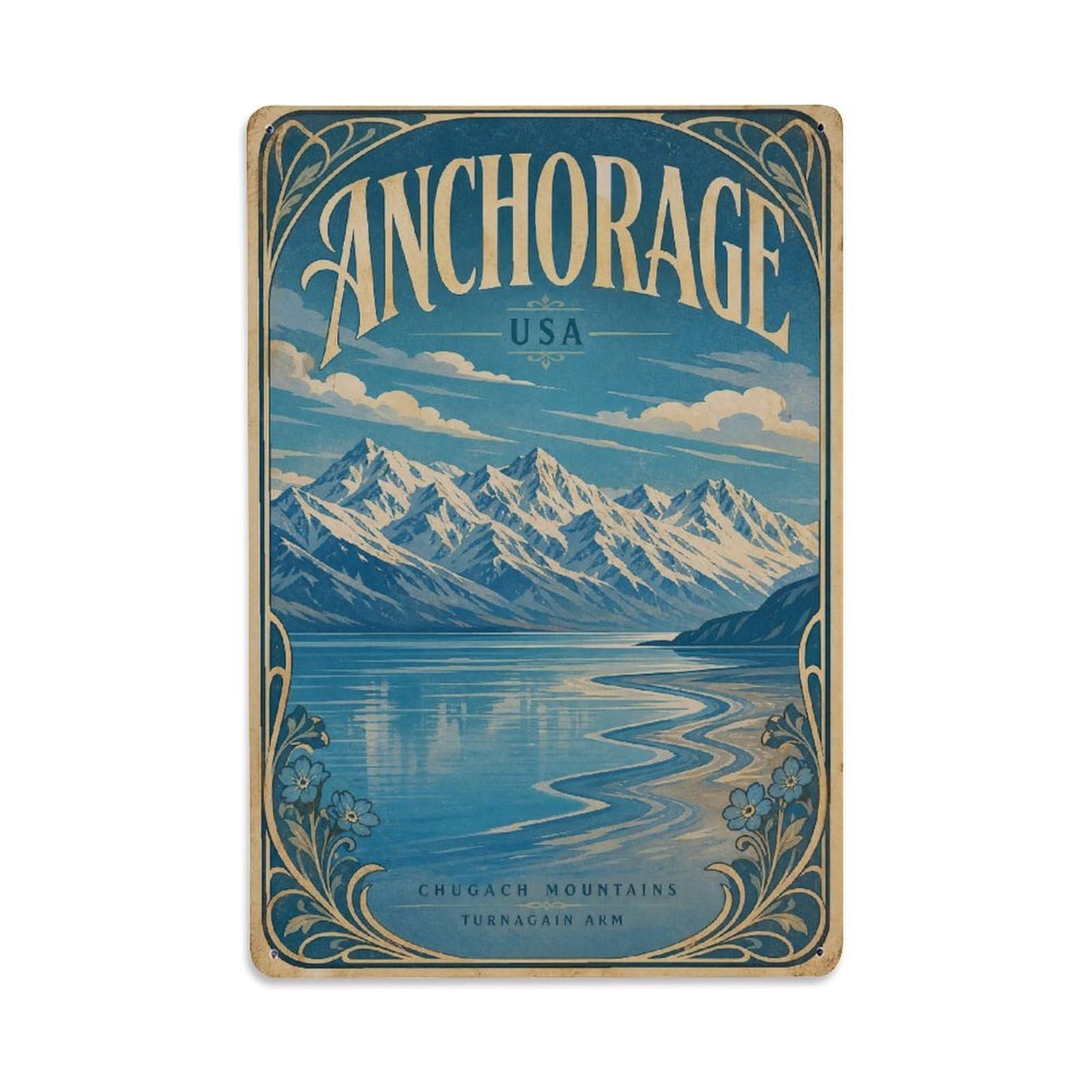 Vintage Travel USA Anchorage Metal Tin Sign