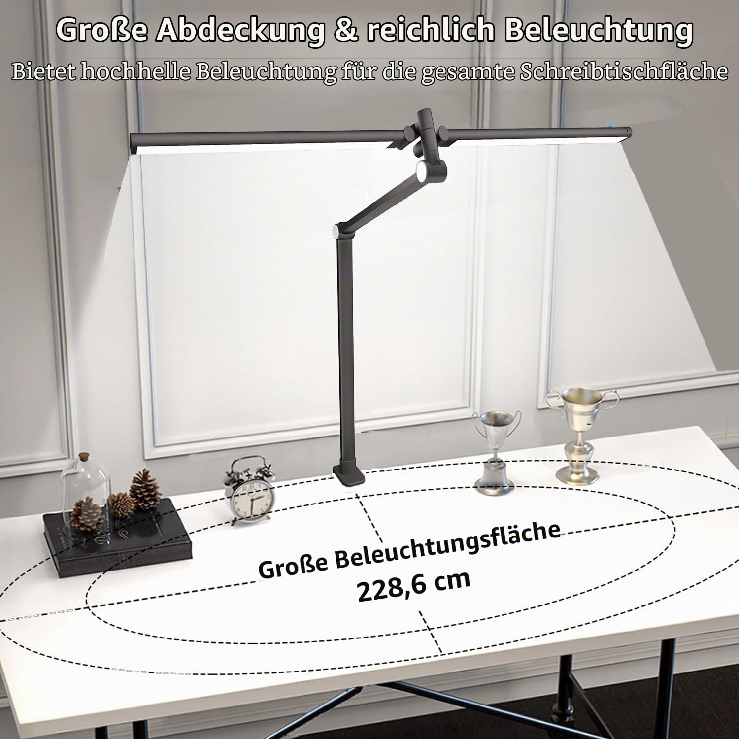 Hapfish Schreibtischlampe LED Dimmbar, 24W Doppelkopf Klemmbar Monitor Lampe, Höhenverstellbar, 5 Farbmodi und 5 Dimmstufen, Tageslichtlampe Schreibtisch Tischlampe für Büro Bildschirm Kinder