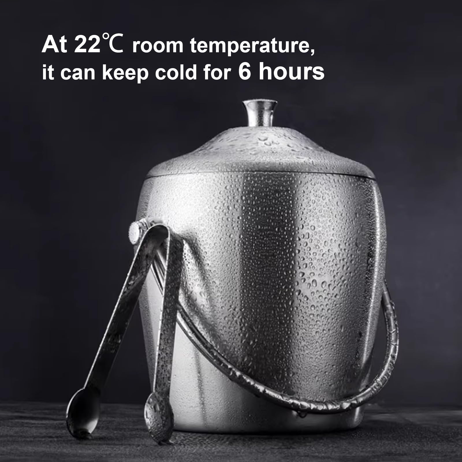 Cubo de hielo con tapa y pinzas, acero inoxidable de doble pared, perfecto para enfriar cerveza, champán, vino y entretenimiento en fiestas en casa, capacidad de 1,2 L/2 L