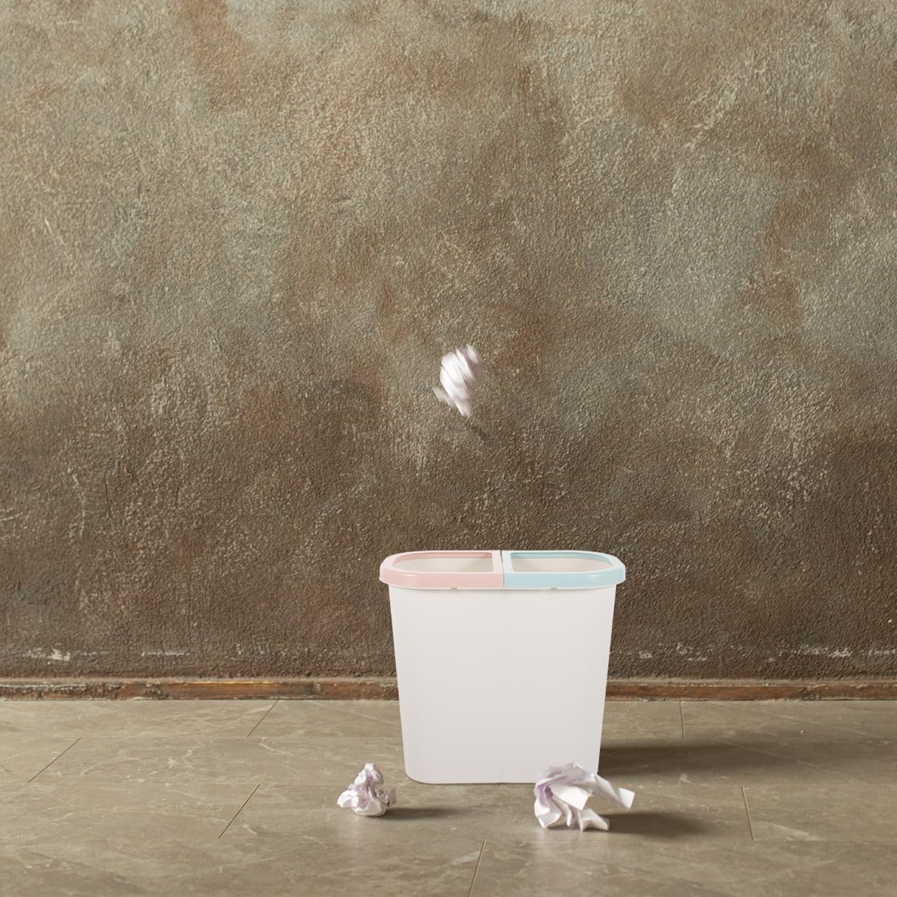 Levemolo Pattumiera a doppio scomparto con scomparti per la cucina, in plastica, colore bianco, per la raccolta dei rifiuti, salvaspazio e versatile