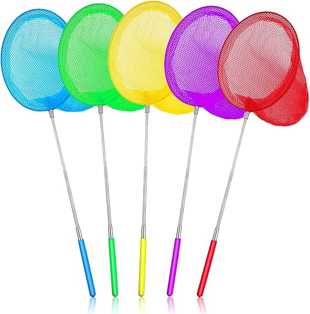 aovowog 5 Pack Kids Telescopic Butterfly Nets Fishing Nets Extendable (14.5-33.8 Inches) for Kids Catching Insects Bugs Playing Outdoor