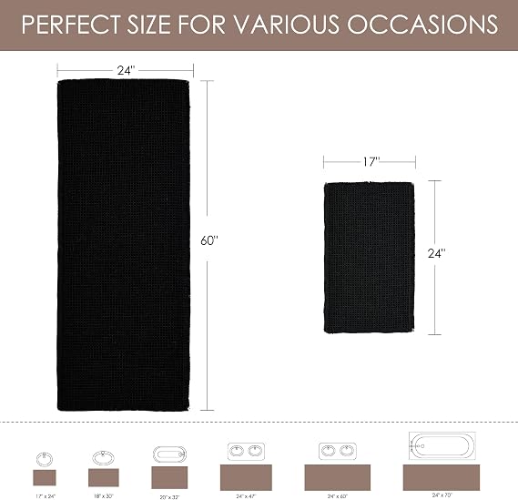 KGORGE Waffle Bath Mat Black Rug 17 X 24 Farmhouse for Bathroom