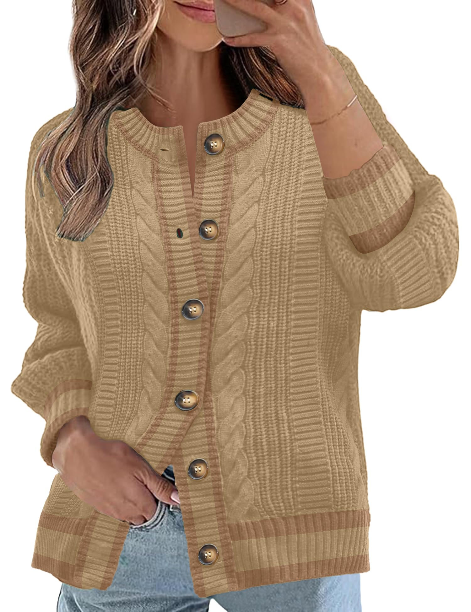 Rapbin Womens Cable Knit Cardigan Open Front Sweater Casual Long Sleeve Button Coats Outerwear